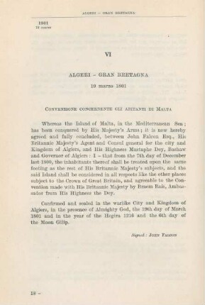 VI Algeri - Gran Bretagna 19 marzo 1801