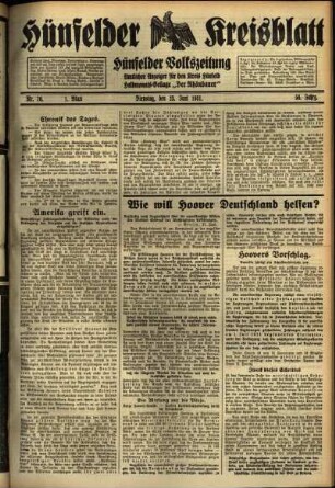 Erste Ausgabe vom Dienstag, den 23. Juni 1931.