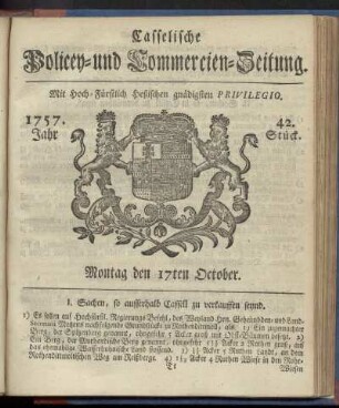 42. Stueck, Montag den 17ten October 1757