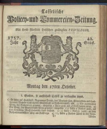42. Stueck, Montag den 17ten October 1757