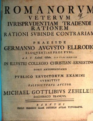 Romanorum veterum iurisprudentiam tradendi rationem rationi subinde contrariam