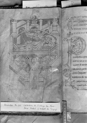 Chartularium monasterii Montis Sancti Michaelis / Cartulaire de l'abbaye du Mont St. Michel — Initial P, Folio fol. 5 r