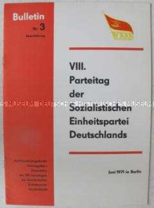 Dokumentation zum VIII. Parteitag der SED mit Begrüßungsansprachen ausländischer Gäste