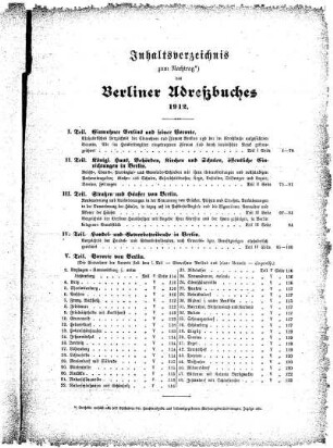 Inhaltsverzeichnis zum Nachtrag des Berliner Adreßbuches 1912