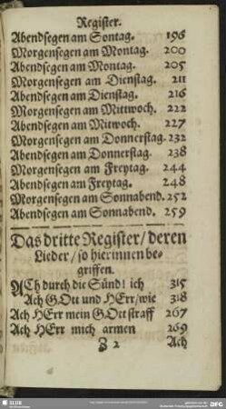 Das dritte Register, deren Lieder, so hierinnen begriffen