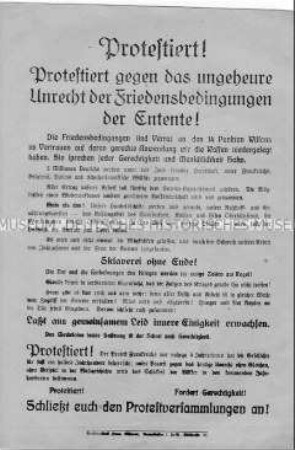 Protestflugblatt gegen die Bedingungen des Versailler Vertrages (anonymer Aufruf)
