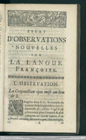 I. Observation. La Conjonction que mise au lieu di si