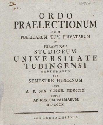 Vorlesungsverzeichnis 1809/10