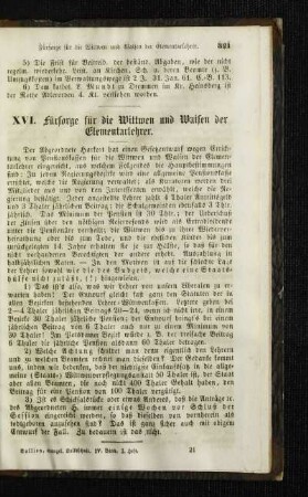 Fürsorge für die Wittwen und Waisen der Elementarlehrer