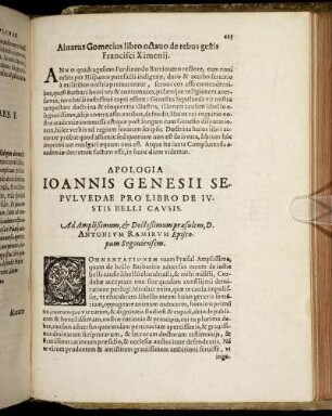 Apologia Ioannis Genesii Sepuluedae Pro Libro De Iustis Belli Causis.