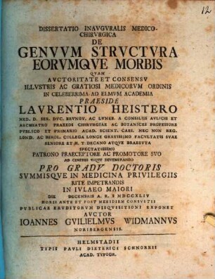 Dissertatio Inavgvralis Medico-Chirurgica De Genvvm Strvctvra, Eorvmque Morbis