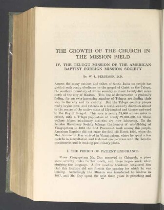 The growth of the church in the mission field. IV. The telugu mission of the american baptist foreign mission society