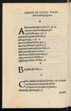 Index In Locos Selctiores totius scripturae.