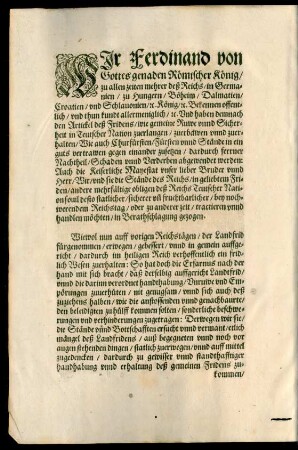 Wir Ferdinand von Gottes genaden Römischer König ...