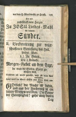 II. Vorbereitung zur rechtschaffenen Genießung des heil. Liebes-Mahl.