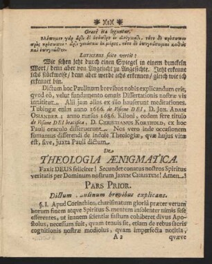 Pars Prior. Dictum Paulinum brevibus explicans.