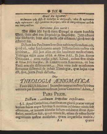 Pars Prior. Dictum Paulinum brevibus explicans.