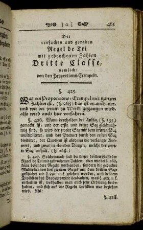 Die einfachen und geraden Regel de Tri mit gebrochenen Zahlen Dritte Classe, nemlich: von den Proportions-Exempeln.