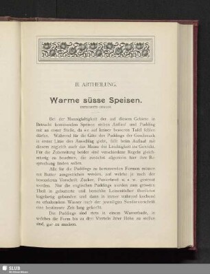II. Abtheilung. Warme süsse Speisen