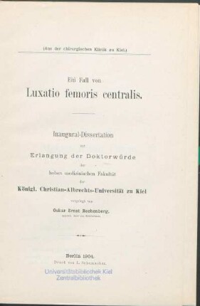 Ein Fall von Luxatio femoris centralis