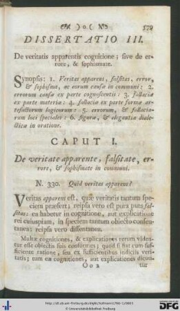 Partis Specialis Logicae Dissertatio III. De veritatis apparentis cognitione.