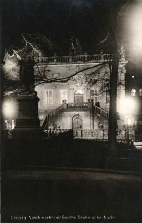 Leipzig: Naschmarkt mit Goethe-Denkmal bei Nacht