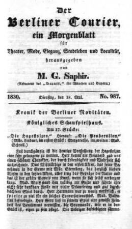 No. 987, Dienstag, den 18. Mai 1830