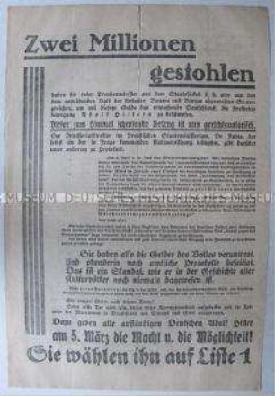 Sonderdruck der NSDAP zu den Reichstagswahlen 1933 mit scharfen Angriffen gegen die SPD-Regierungen der Weimarer Republik