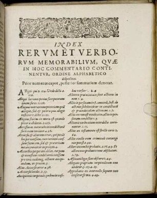 Rerum Et Verborum Memorabilium, Quæ In Hoc Commentario Continentur, Ordine Alphabetico dispositus.