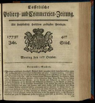 41tes Stueck, Montag den 11ten October 1773