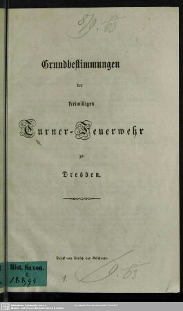 Grundbestimmungen der freiwilligen Turner-feuerwehr zu Dresden