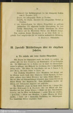 III. Specielle Mittheilungen über die einzelnen Schulen