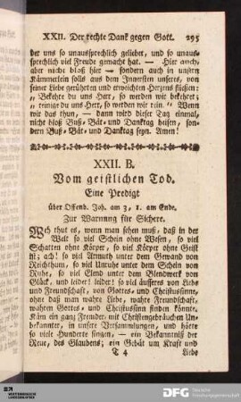 XXII B. Vom geistlichen Tod.