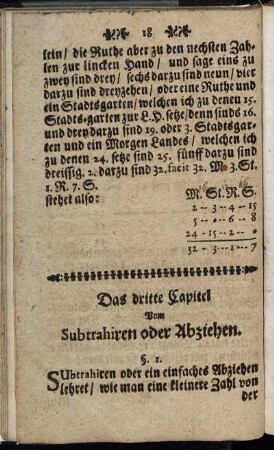 Das dritte Capitel Vom Subtrahiren oder Abziehen.