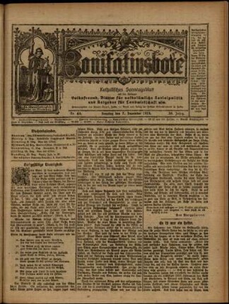 Erste Ausgabe vom Sonntag, den 07. Dezember 1919.