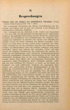463-466 [Rezension] Schubert, Kurt, Die Religion des nachbiblischen Judentums