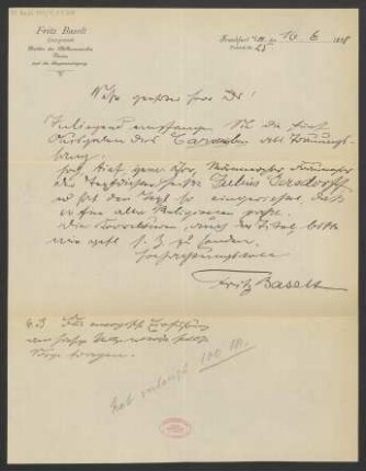 Brief an B. Schott's Söhne : 16.06.1898