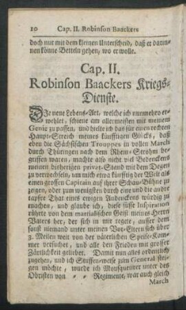 Cap. II. Robinson Baackers Kriegs-Dienste