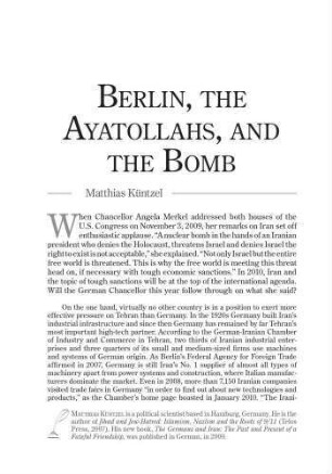 Berlin, the Ayatollahs, and the bomb