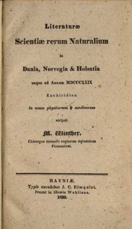 Literaturae scientiae rerum naturalium in Dania, Norvegia et Holsatia usque ad annum 1829 Enchiridion
