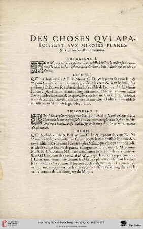 Des choses qvi aparoissent avx miroirs planes, & la raison de telles apparitions