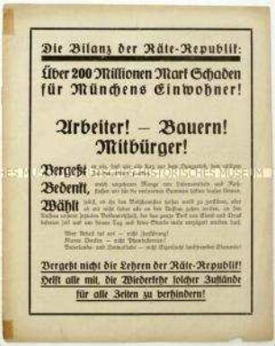 Flugblatt über die Folgen der Münchener Räterepublik