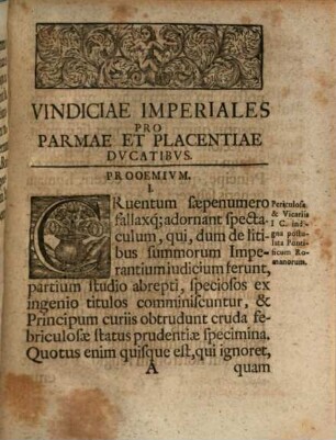 Vindiciae Imperiales Pro Parmae Et Placentiae Dvcatibvs