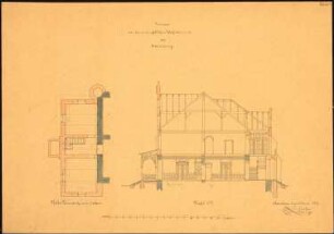 Herrschaftliches Wohnhaus, Belmsdorf Umbau: Grundriss des Kellers des Anbaus, Quersschnitt, Maßstabsleiste ca. 1:92