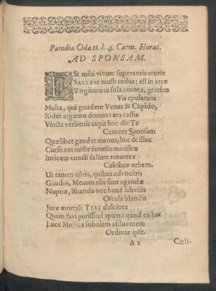Parodia Odae II. l. 4. Carm. Horat. Ad Sponsam.