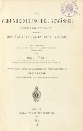 1: Die Verunreinigung der Gewässer, deren schädliche Folgen sowie die Reinigung von Trink- und Schmutzwasser