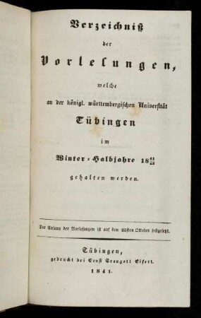 Vorlesungsverzeichnis 1841/42