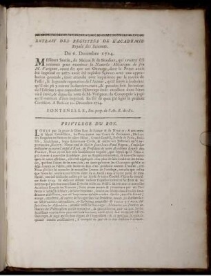 Extrait des Registers de L'academie Royale des Sciences.