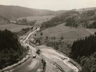 Unwetterkatastrophe im Osterzgebirge am 8./9. Juli 1927. Müglitztal oberhalb Glashütte. Blick vom Hahneberghang nach Südosten