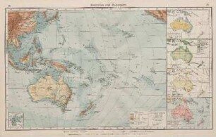 Australien und Polynesien, I. Niederschlagsmengen, II. Vegetationsverhältnisse, III. Volksdichte, IV. Politische Übersicht